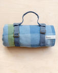 Recycled Wool Picnic Blanket with Recycled Carrier Strap | Blue Gradient Gingham