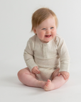 Long Sleeve Henley Bodysuit | Natural Marle