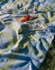 Recycled Wool Picnic Blanket with Recycled Carrier Strap | Blue Gradient Gingham