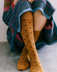 Knee Length Ladies Merino Wool Socks | Mustard Dotty