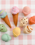 Felt Food Play Set | Waffle Cones and 9 Ice Cream Scoops