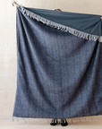 Recycled Wool Picnic Blanket with Leather Strap | Navy Herringbone - Merino & Me