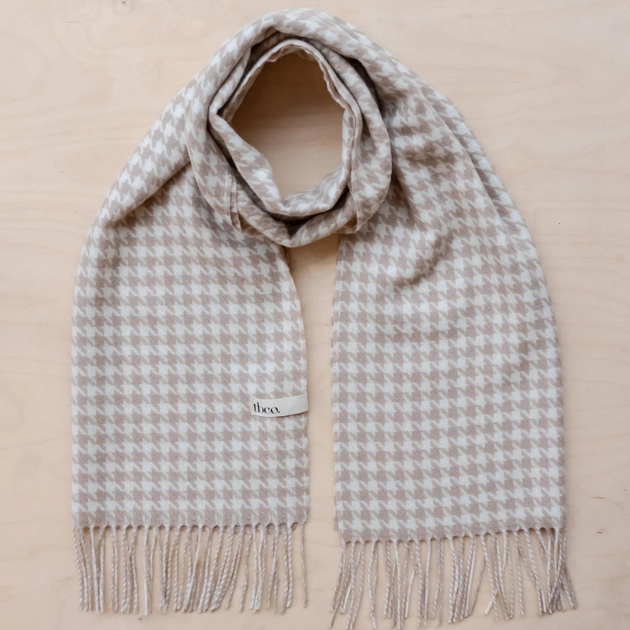 Lambswool Oversized Scarf | Cream Houndstooth