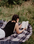 Recycled Wool Picnic Blanket with Leather Strap | Bannockbane Silver Tartan - Merino & Me