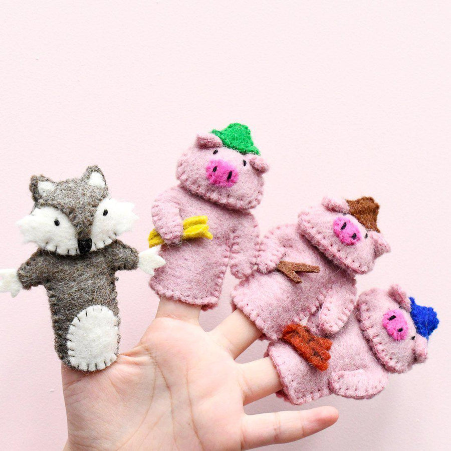 The Three Little Pigs Finger Puppet Set-Decor-Tara Treasure-Merino & Me