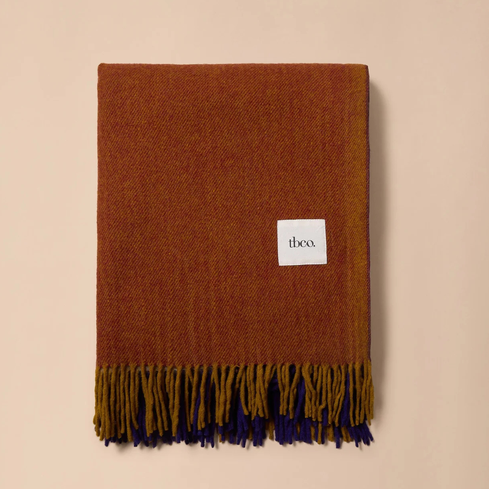 Recycled Wool Full Size Blanket | Rust Block
