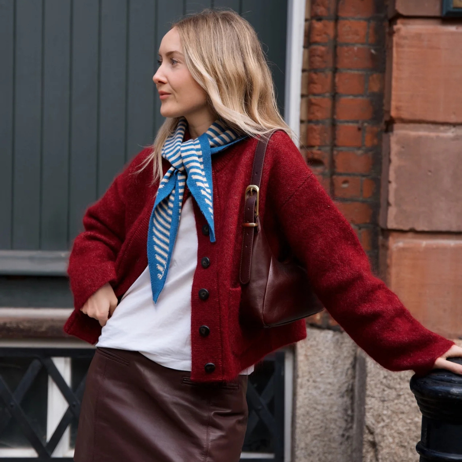 Merino Wool Triangle Scarf | Blue Stripe