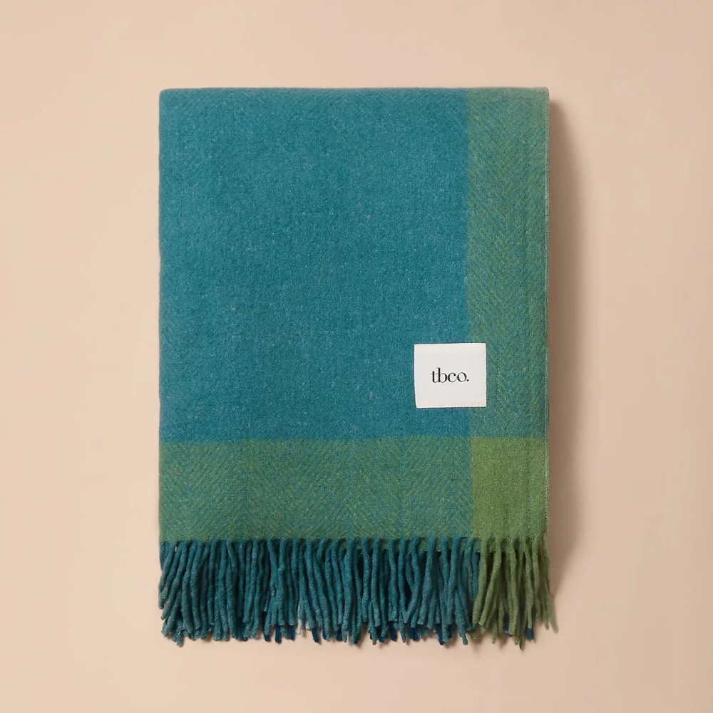 Recycled Wool Full Size Blanket | Green Frame Check
