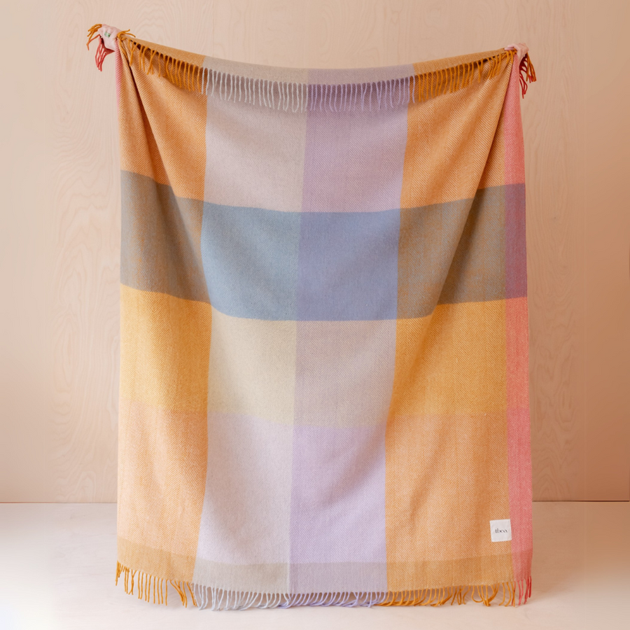 Recycled Wool Picnic Blanket with Recycled Carrier Strap | Mustard Frame Check