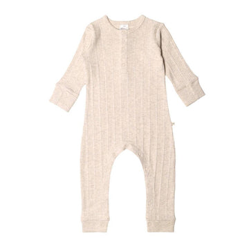 Long Sleeve Henley Onesie | Natural Marle