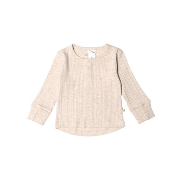 Long Sleeve Henley Top | Natural Marle