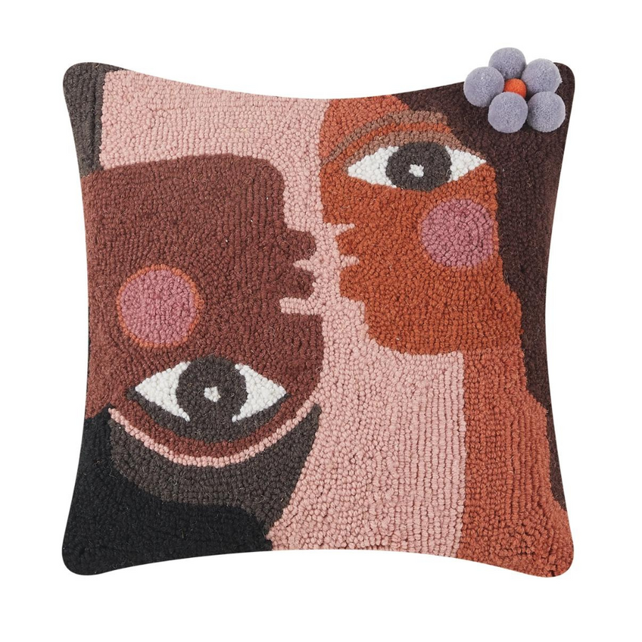 together with pom pom wool hook cushion