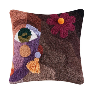 Wool Hook Cushion | Ella Flower W/Pom Poms