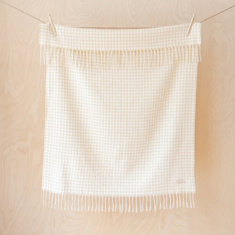 Lambswool Baby Blanket | Oatmeal Gingham