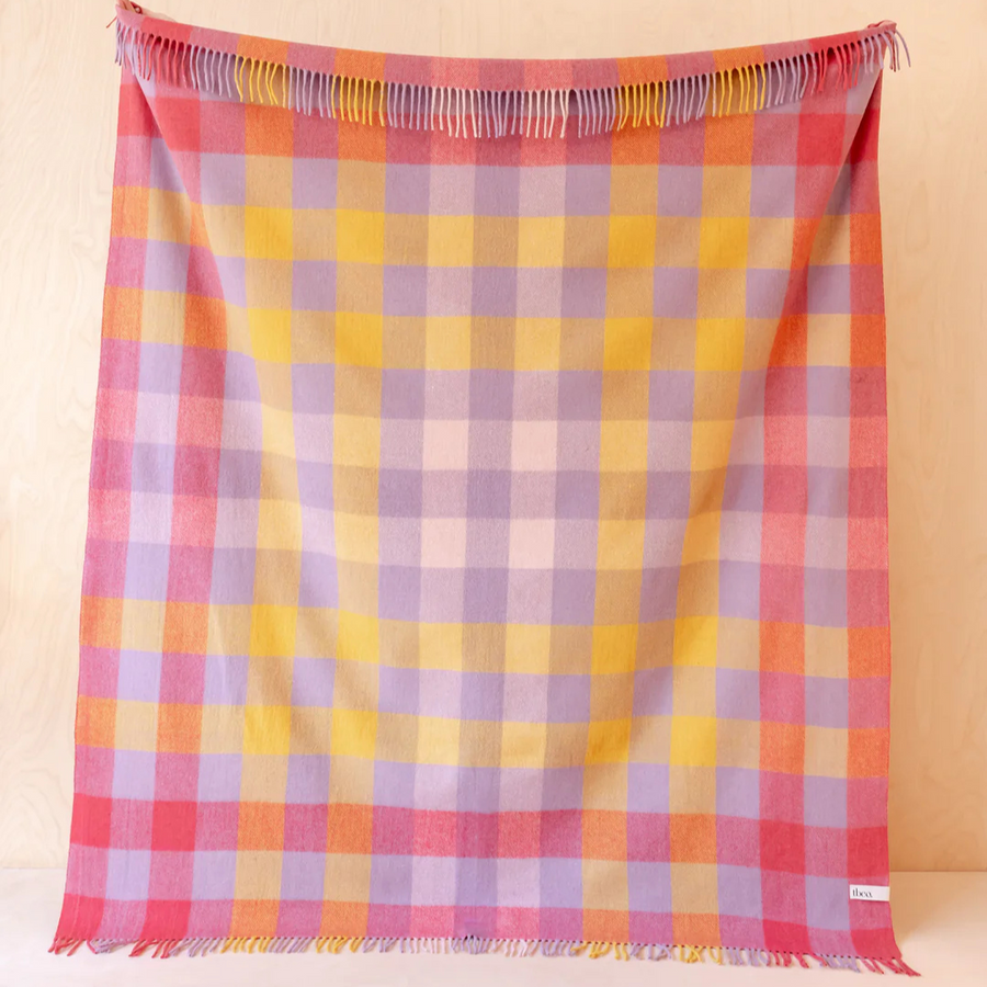 Recycled Wool Full Size Blanket | Lilac Gradient Gingham