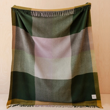 Recycled Wool Full Size Blanket | Green Frame Check