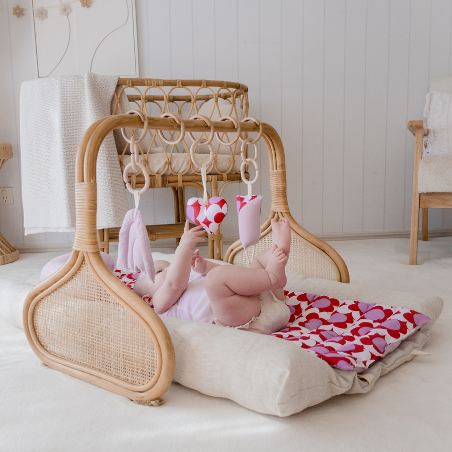 Rattan Play Gym Bundle | 100% Wool Filled | Red Daisy