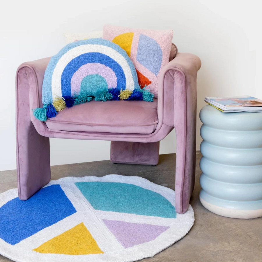 Wool Hook Cushion | Cool Rainbow with Tassels