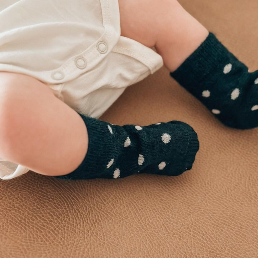 Crew Merino Socks | Forest Green Dots - Merino & Me