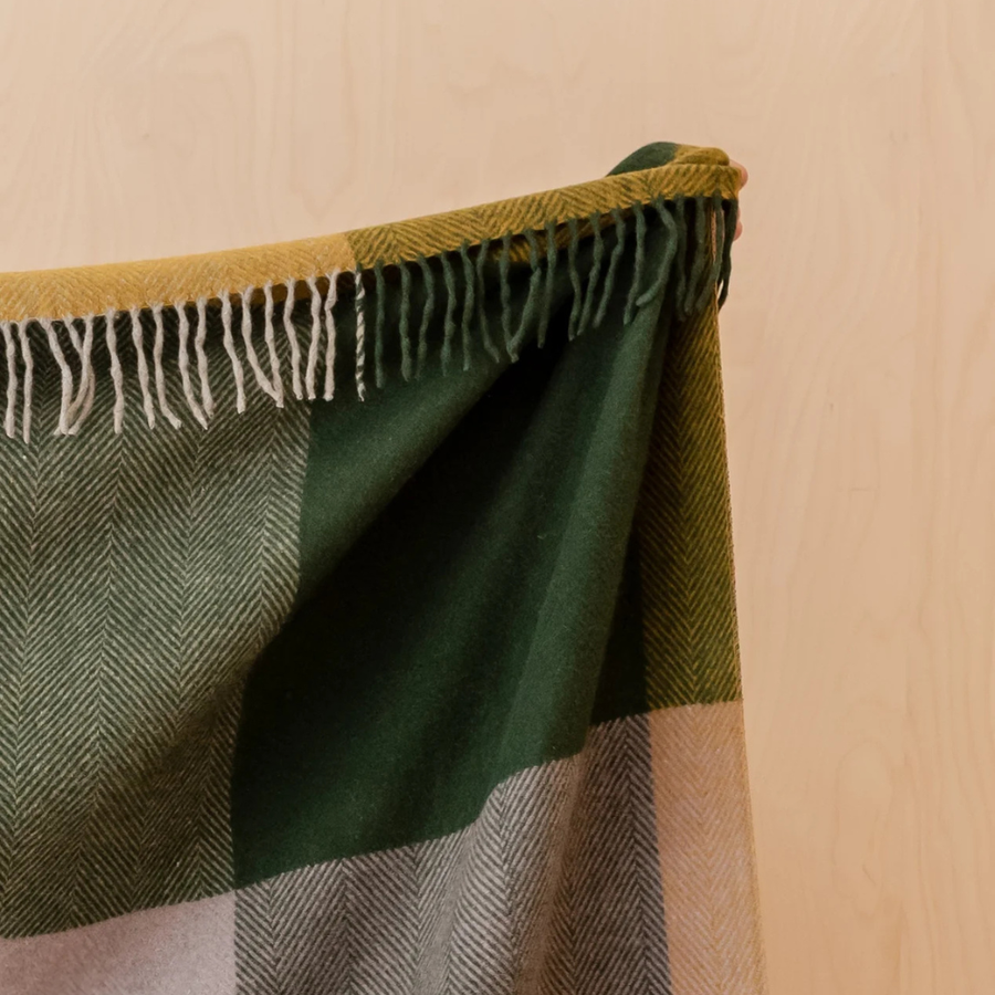 Recycled Wool Full Size Blanket | Green Frame Check