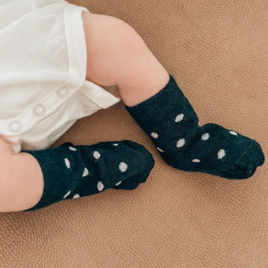 Crew Merino Socks | Forest Green Dots - Merino & Me