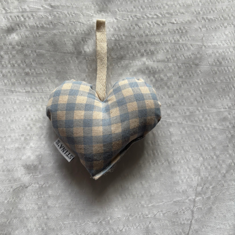 Hanging Rattle Heart | Bluebell Gingham & Wool
