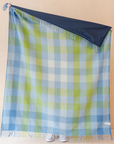 Recycled Wool Picnic Blanket with Recycled Carrier Strap | Blue Gradient Gingham