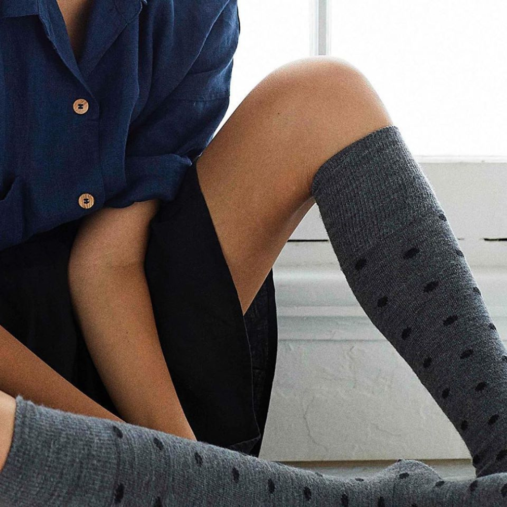 Knee Length Ladies Merino Wool Socks | Grey Dotty