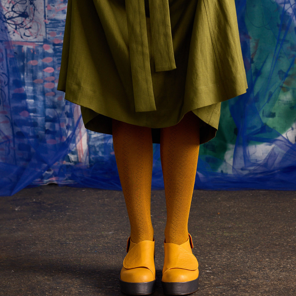 Ladies Merino Tights | Geo Ochre