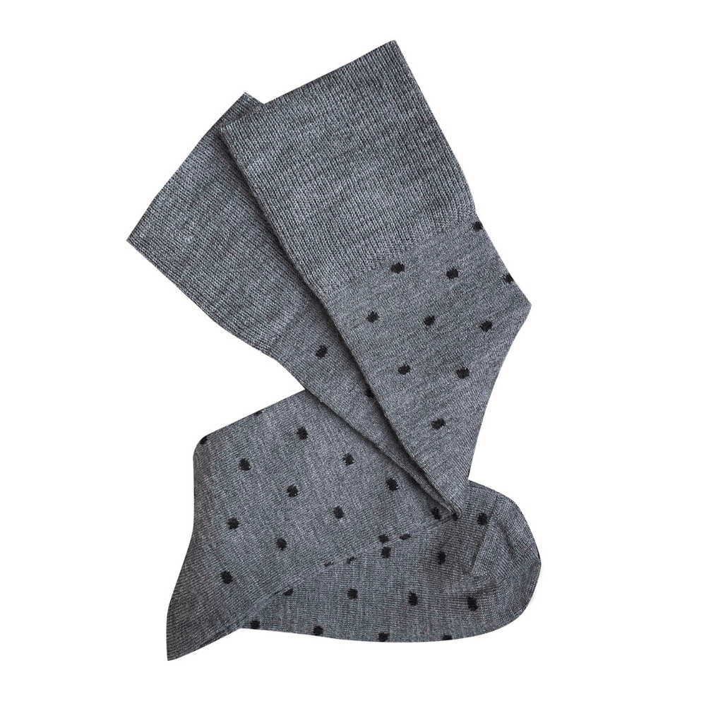 Knee Length Ladies Merino Wool Socks | Grey Dotty