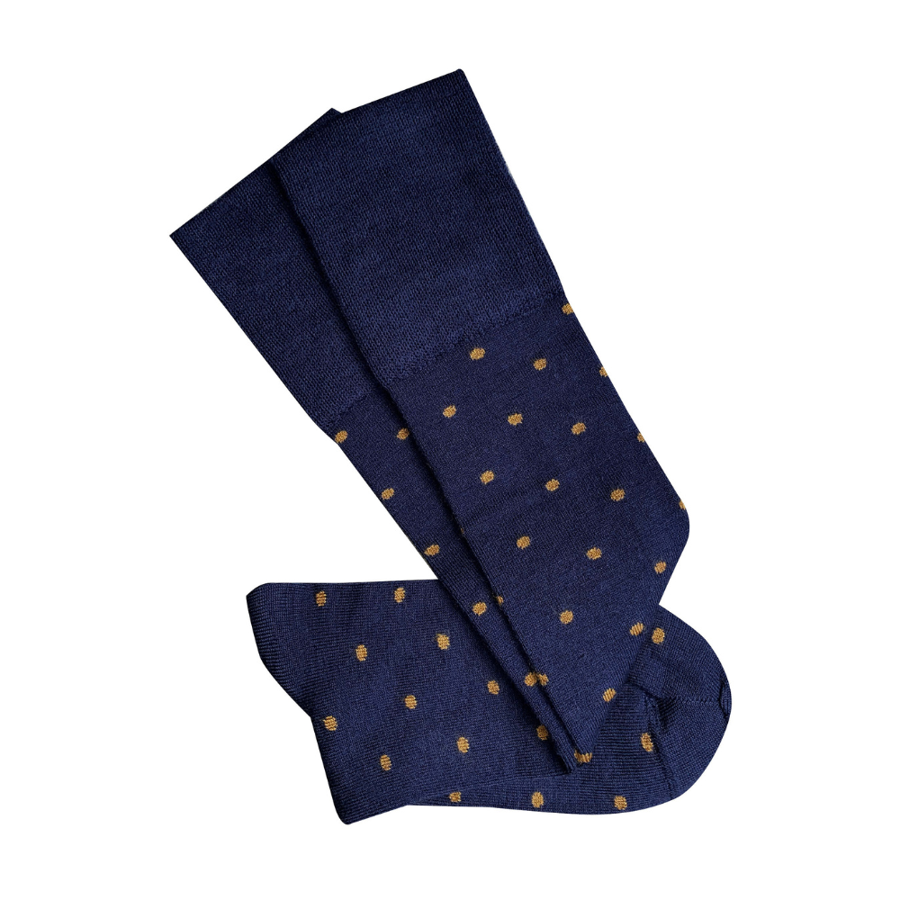 Knee Length Ladies Merino Wool Socks | Navy Dotty