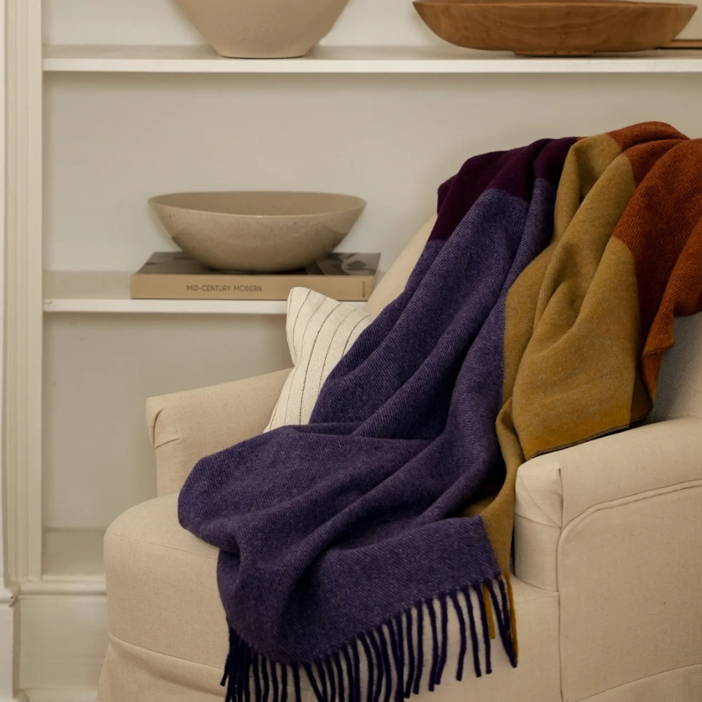 Recycled Wool Full Size Blanket | Rust Block