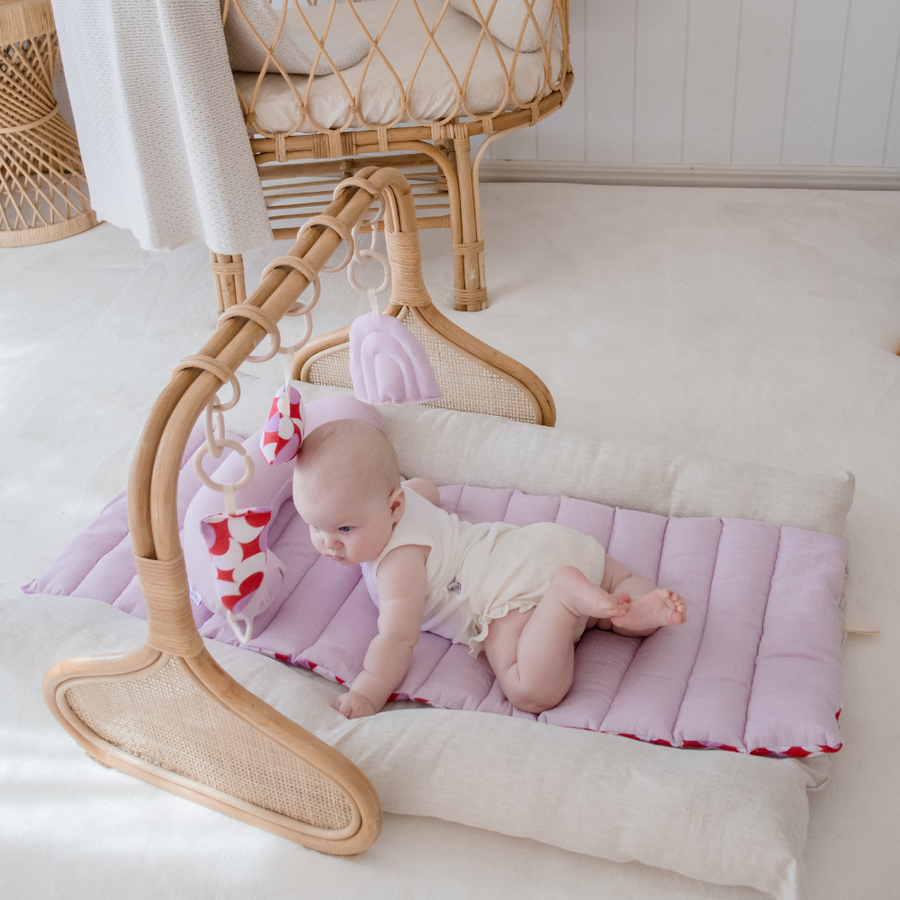 Rattan Play Gym Bundle | 100% Wool Filled | Red Daisy