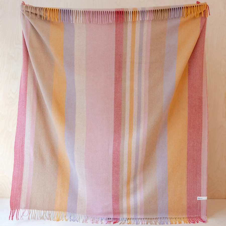 Recycled Wool Full Size Blanket | Coral Stripe