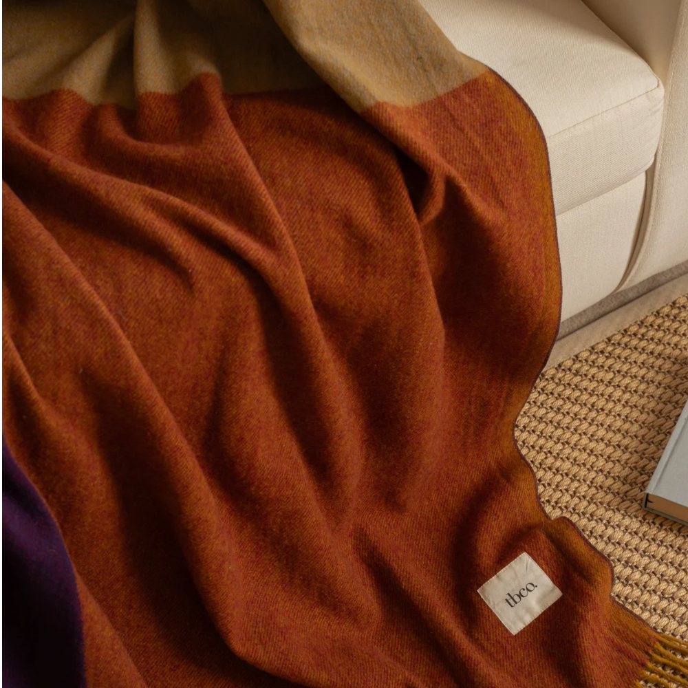 Recycled Wool Full Size Blanket | Rust Block