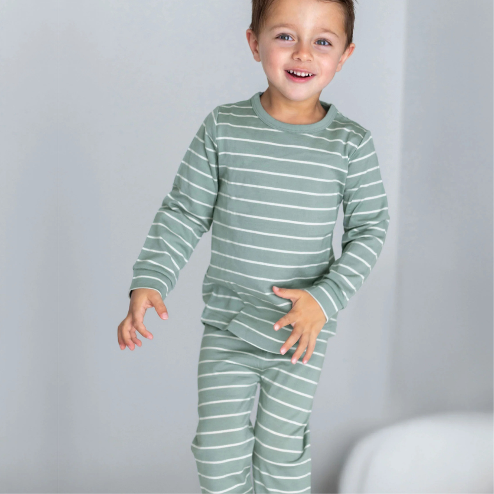 Merino Pyjama Set | Sage Stripe