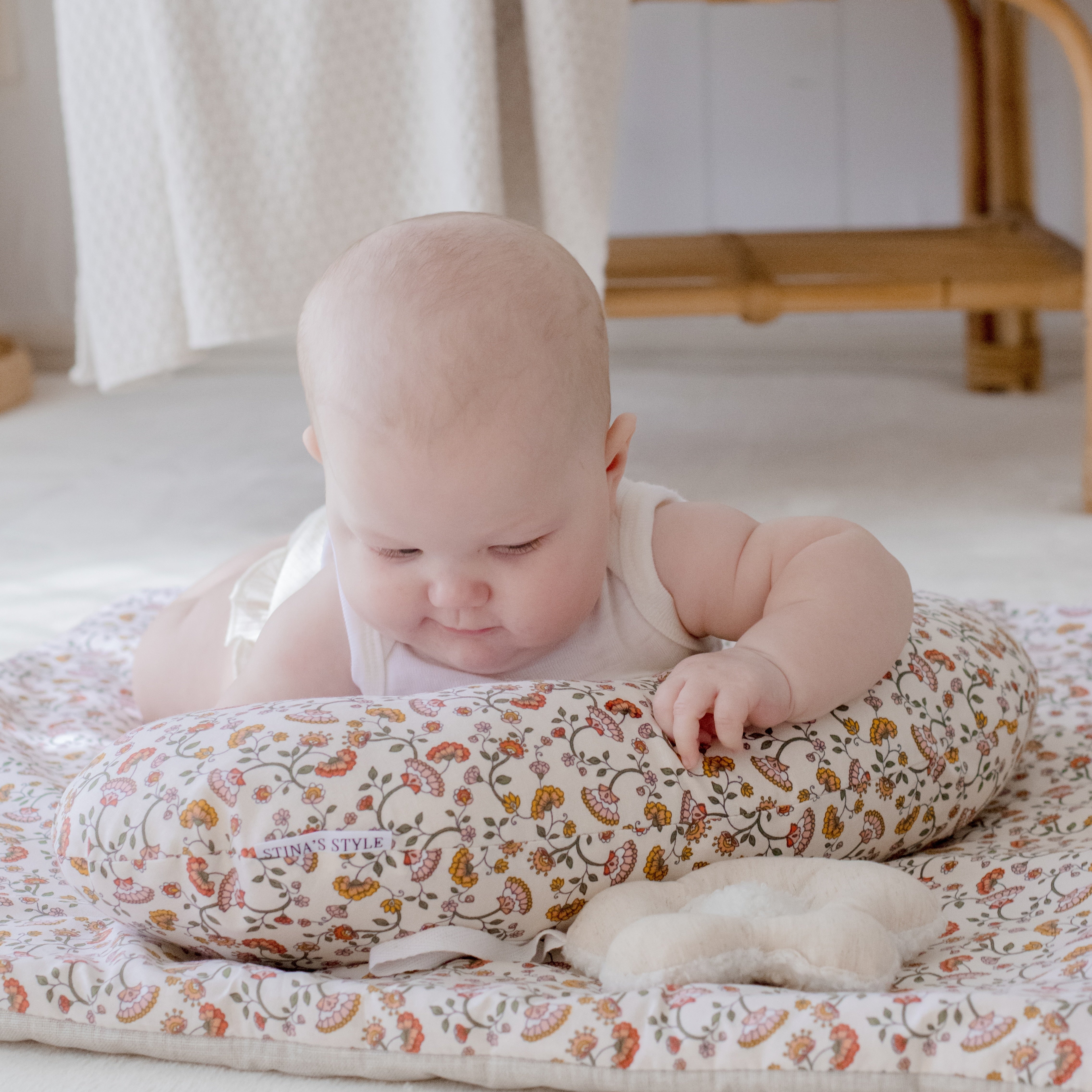 Tummy Time Pillow | Boho Floral & Wool