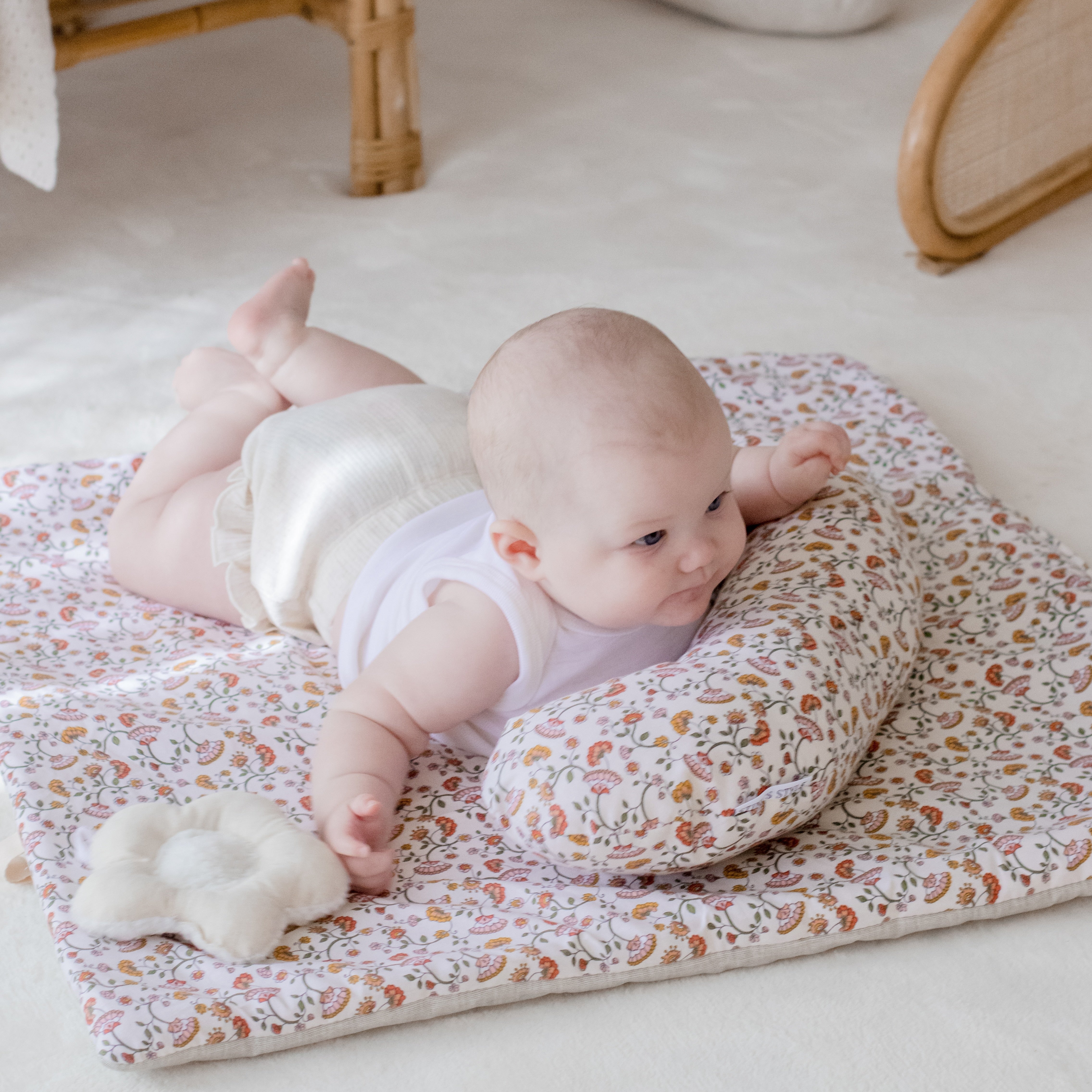 Tummy Time Pillow | Boho Floral & Wool