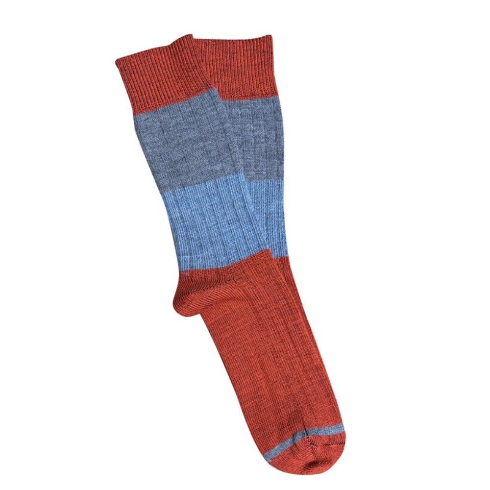 Ladies Chunky Rib Merino Socks | Paprika Stripe