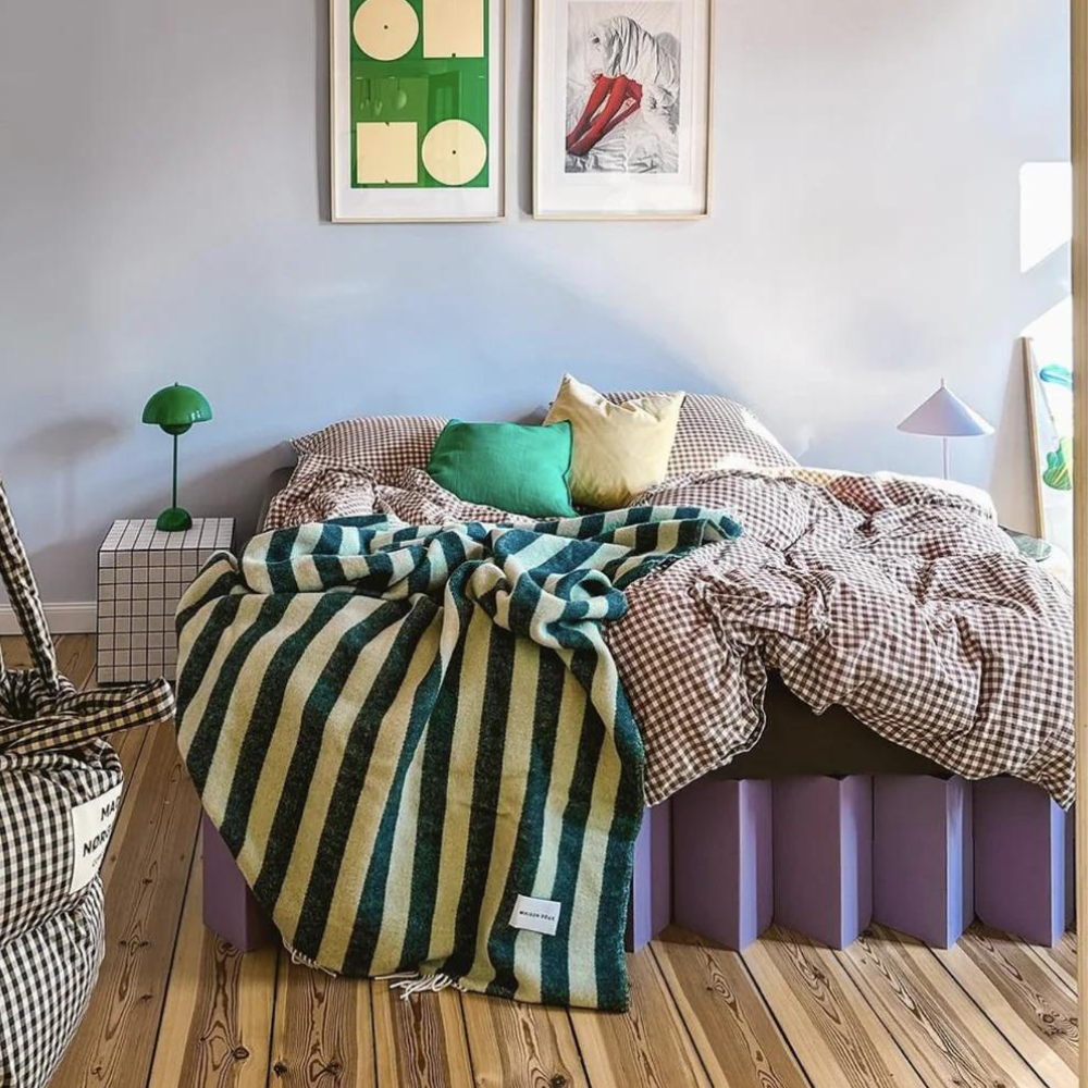 Maison Deux 100% Wool Blanket Green Sage Stripe 