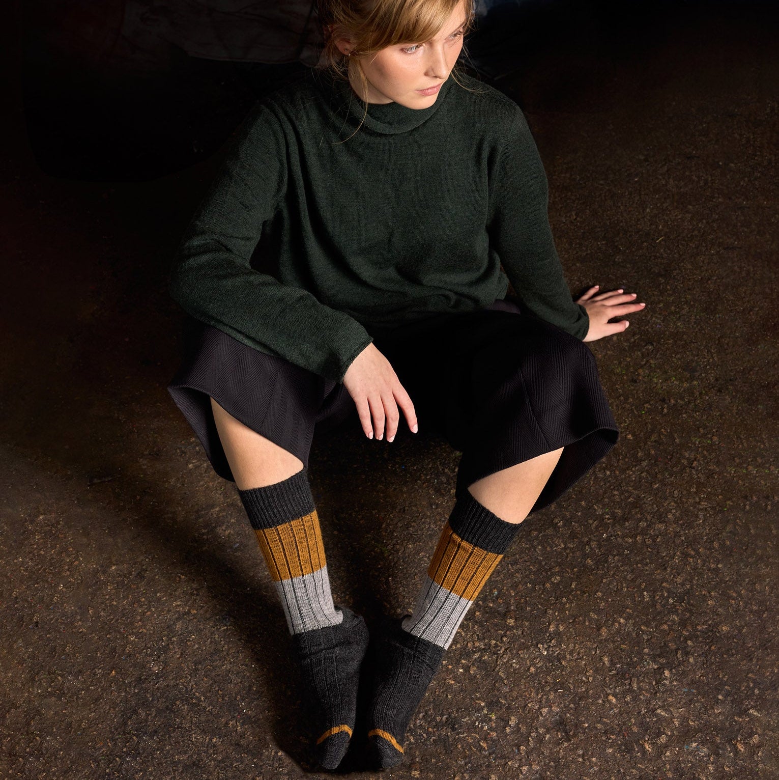 Ladies Chunky Rib Merino Socks | Charcoal Stripe