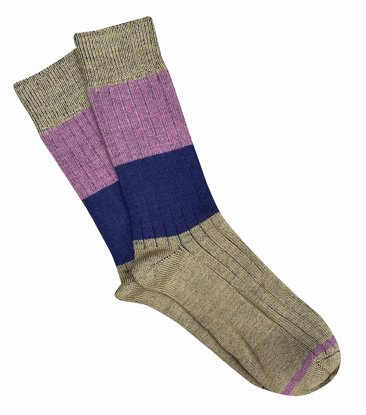 Ladies Chunky Rib Merino Socks | Khaki Stripe