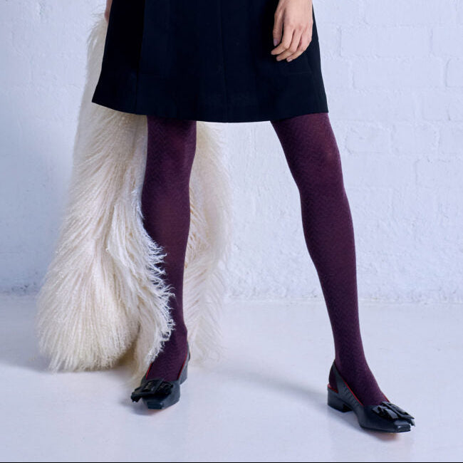 Ladies Merino Tights | Herringbone Plum
