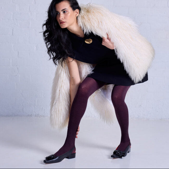 Ladies Merino Tights | Herringbone Plum