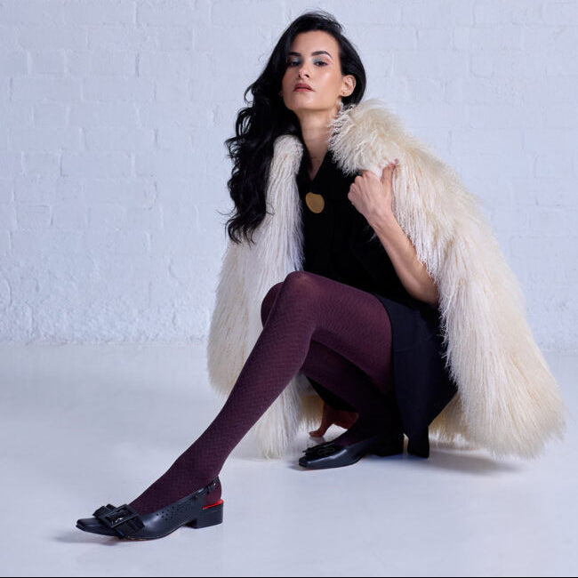 Ladies Merino Tights | Herringbone Plum