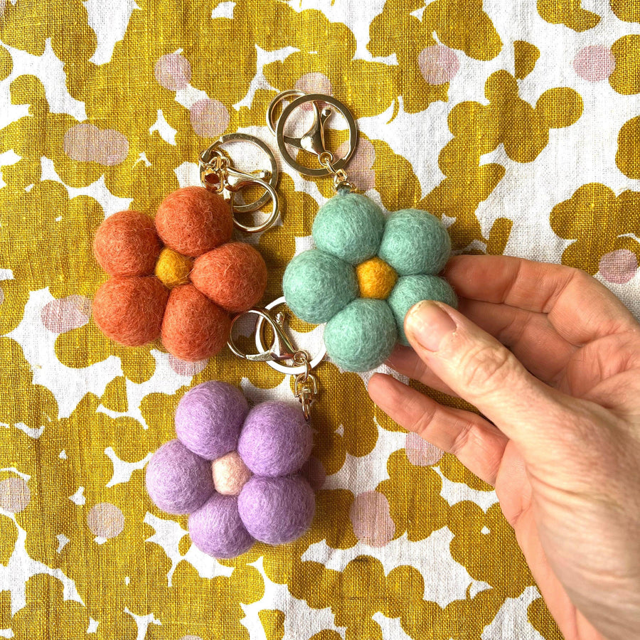 Felt Flower Keychain | Teal