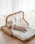 Rattan Play Gym Bundle | 100% Wool Filled | White Cloud & Stone Gingham