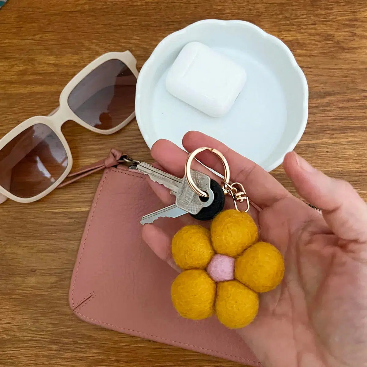Felt Flower Keychain | Yellow Flower - Merino & Me