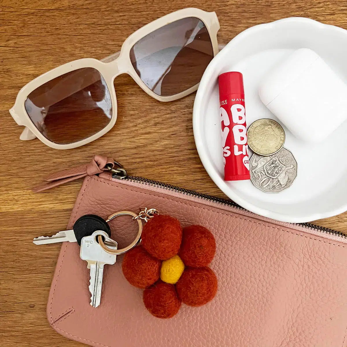 Felt Flower Keychain | Red Flower - Merino & Me