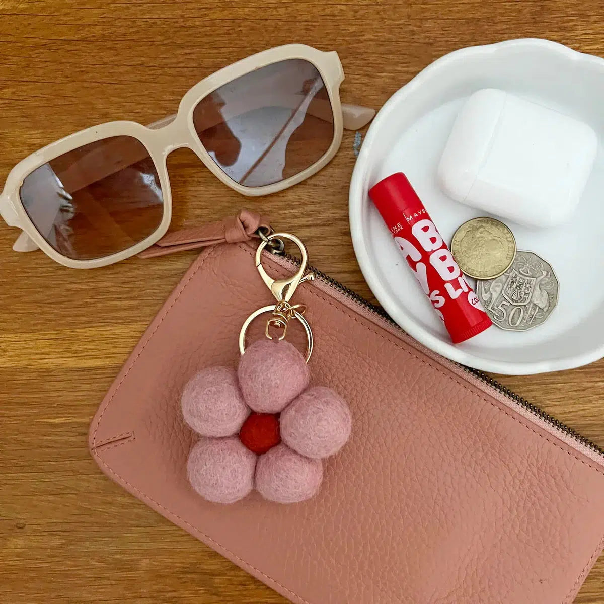 Felt Flower Keychain | Pink Flower - Merino & Me